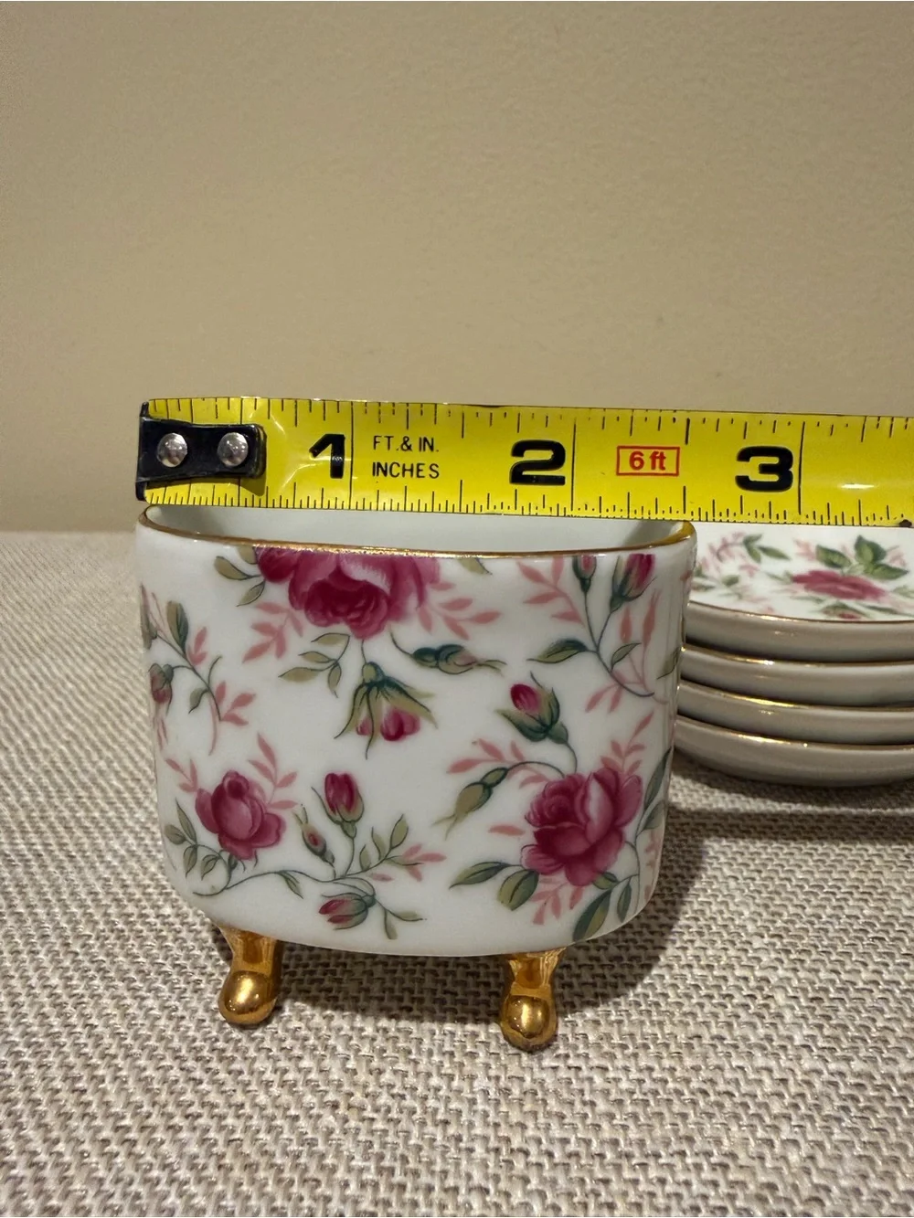 Vintage Lefton Rose Chintz Porcelain Cigarette Holder Ashtray Set 6pc